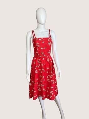 Malia Red Floral Spaghetti Strap Midi Dress